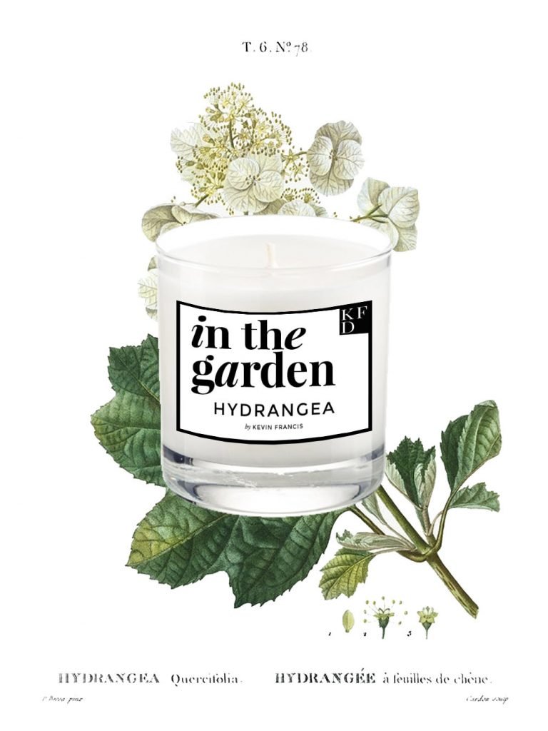 IN THE GARDEN scented candle collection inspired by the traditional Southern garden with boxwood, hydrangea, jasmine, damask rose, and jasmine by Kevin Francis Design #southerngarden #garden #gardening #candles #scentedcandle