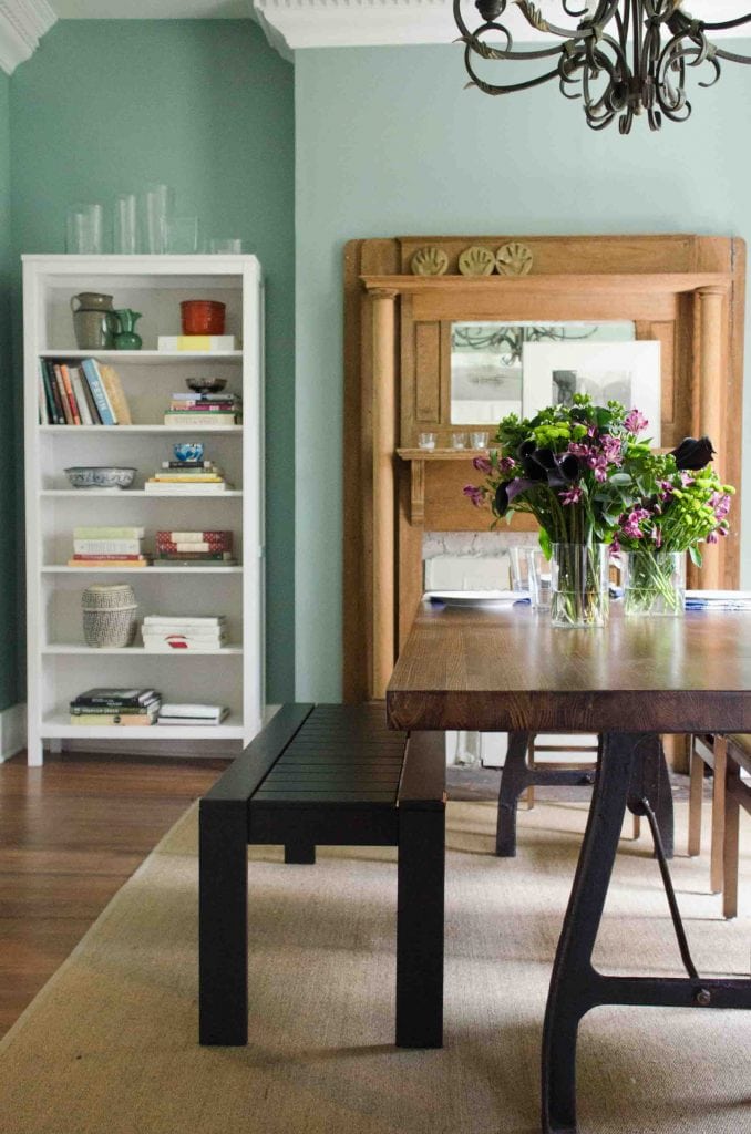 Behr Lotus Leaf light sage green paint color on dining room walls #lotusleaf #greenpaint #paintcolor #paintideas #homedecor #homedesign