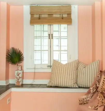 Pop peach pink paint color by Clare on Thou Swell #pinkpaint #clarepaint #paintcolor #paintingideas #painting #wallpaint #homedecor #homedecorideas