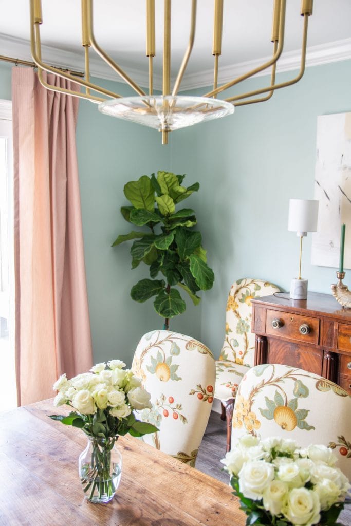 Clare Headspace, one of the prettiest light blue-green paint colors, airy blue dining room design by Kevin O'Gara #diningroom #paintcolors #blueroom #bluepaint #greenpaint #diningroomdesign #interiordesign #homedecorideas #homedecor