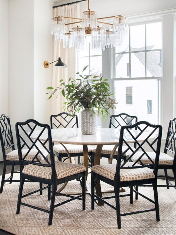 Stylish townhouse design in Manchester by Hedgewood Homes in Buckhead Atlanta with black-and-white decor and interior design by Sherry Hart #interiordesign #blackandwhite #homedecorideas #townhousedesign #homedesign