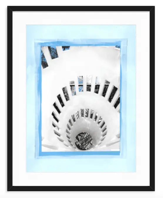 Blue and white mixed media collage fine art print by Kevin Francis Design #artprint #artwork #wallart 
