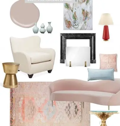 Dusty pink Parisian living room design on Thou Swell