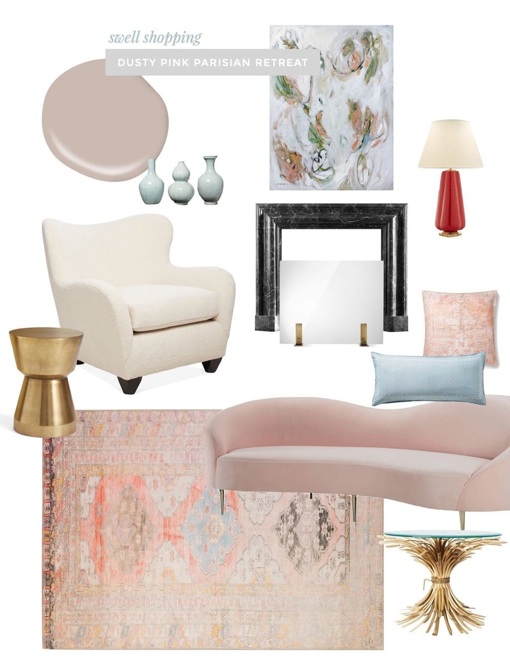SWELL SHOPPING: A DUSTY PINK PARISIAN RETREAT IN CHICAGO 8 Dusty pink Parisian living room design on Thou Swell