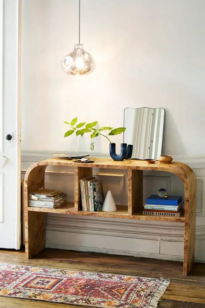 Pied-a-terre furniture collection by Urban Outfitters home with burl wood console table on Thou Swell